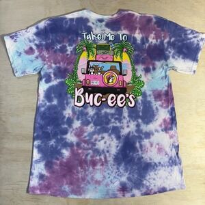Buc-ees T-Shirt Womens Large Tie Dye 'Take Me To Buc-ees' Purple/Pink/Blue/White